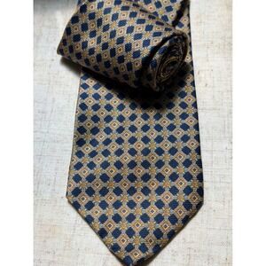 Valentino Cravatte Men Navy Blue Gold Geometric Silk Tie Handmade Italy